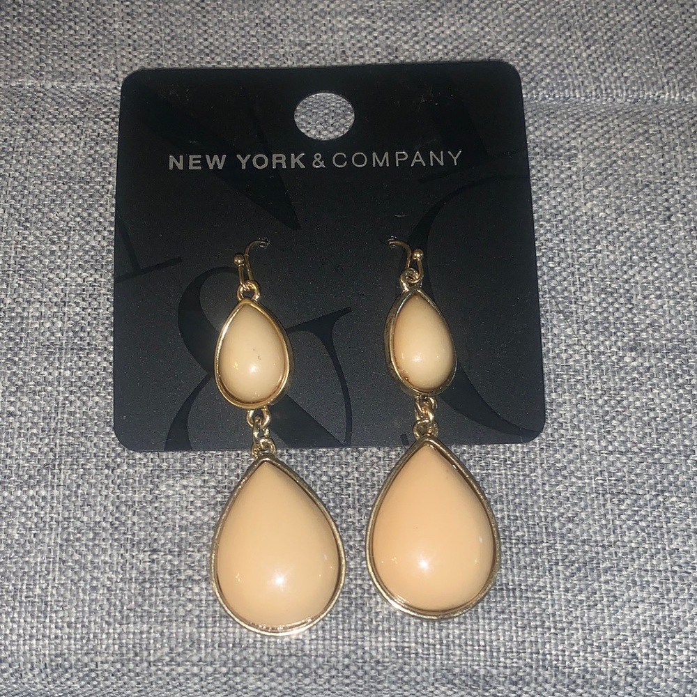 New York & Company Gold and Cream Teardrop Earrings